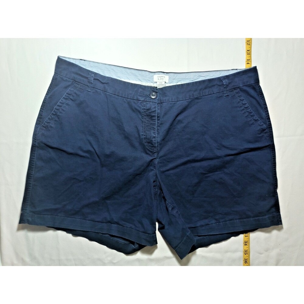 Crown & Ivy Caroline Shorts Womens 20W Navy Blue Chino Casual Plus Size